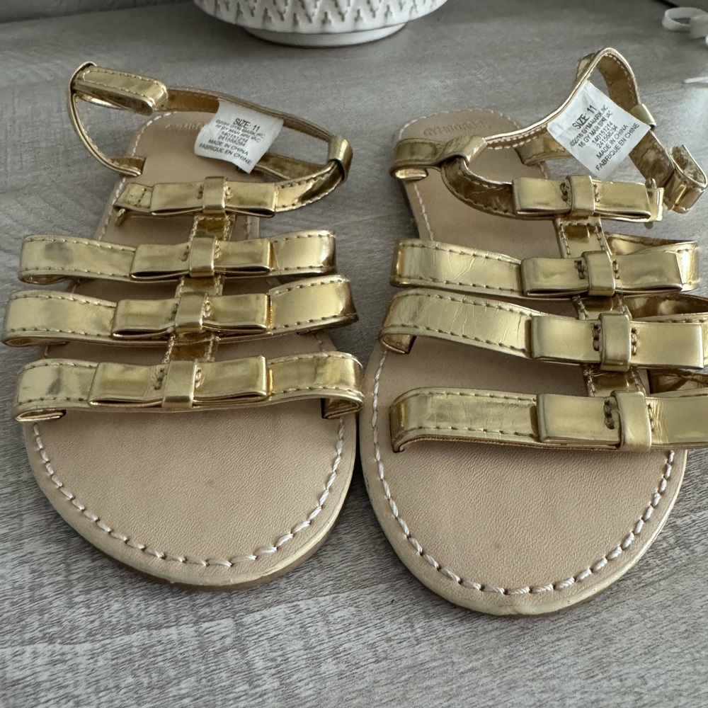 Gymboree Girls Gold Bow-Strap Sandals